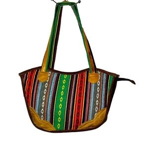 VTG Handmade Southwestern Tapestry Woven & Genuine Leather‎ Shoulder Bag Purse